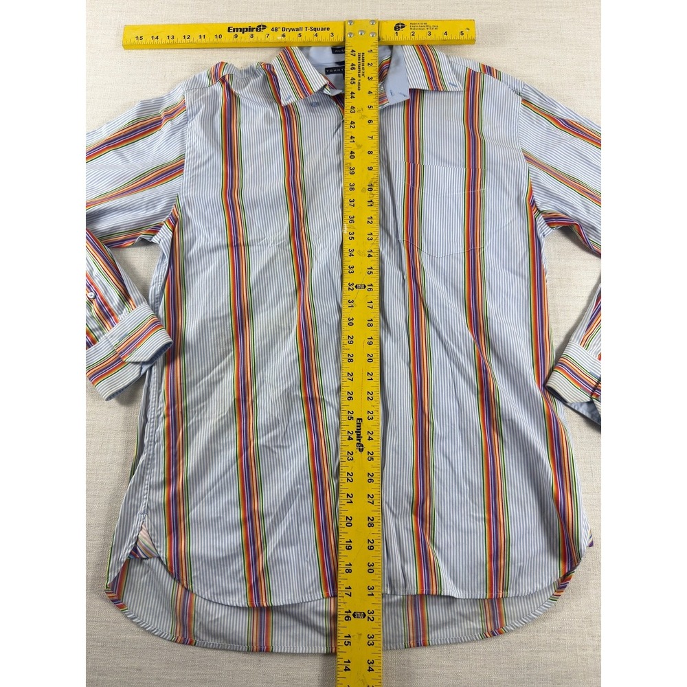 Tommy Hilfiger 80s 2 Ply Shirt Mens L Rainbow Stripe Long Sleeve Button Down - Picture 8 of 9